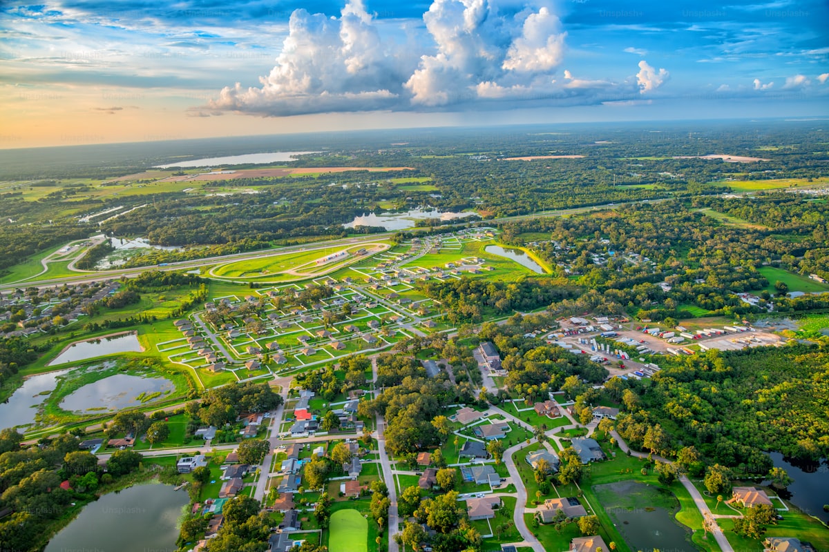 Aerial view of modern estate development